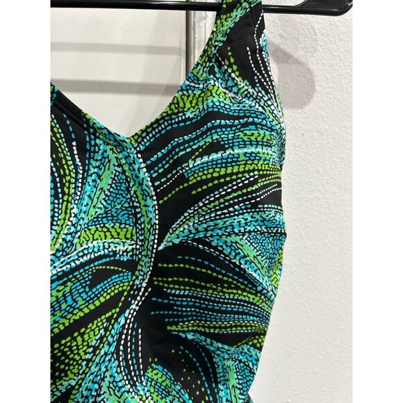 Speedo Womens One-Piece Swimsuit Black Green Abstract Print Size 10 - Picture 4 of 8